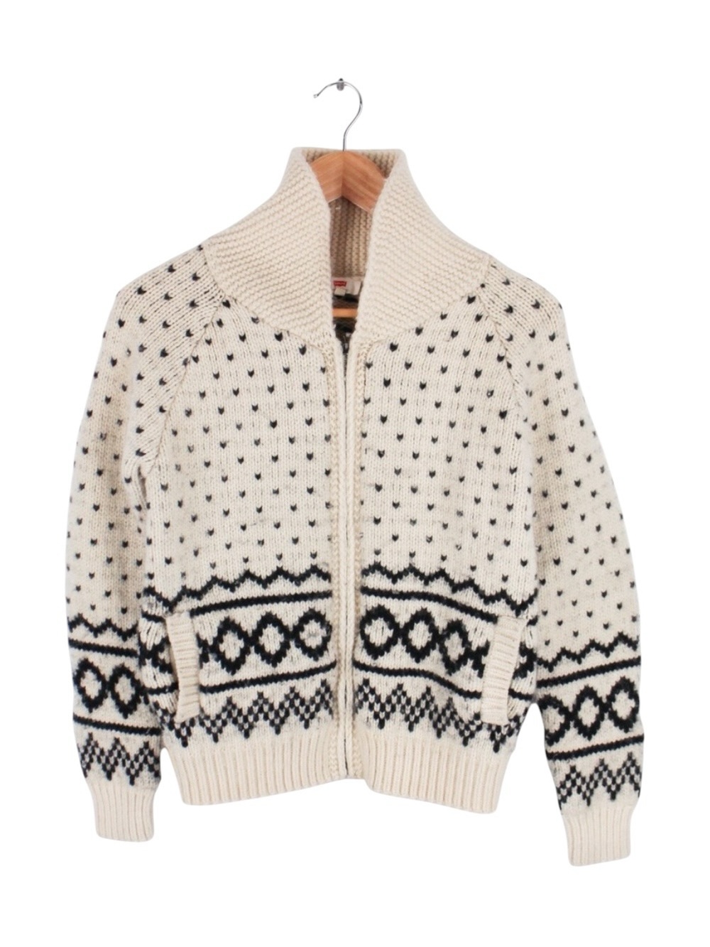 Levi's Zip Sweater Jacket Nordic Wool Blend Cream Black Size Small